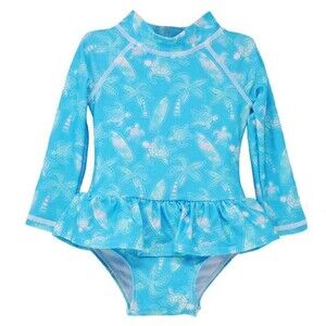 Flap Happy Alissa Ruffle Rash Guard Swimsuit Coco Beach Turtles Size 24M New